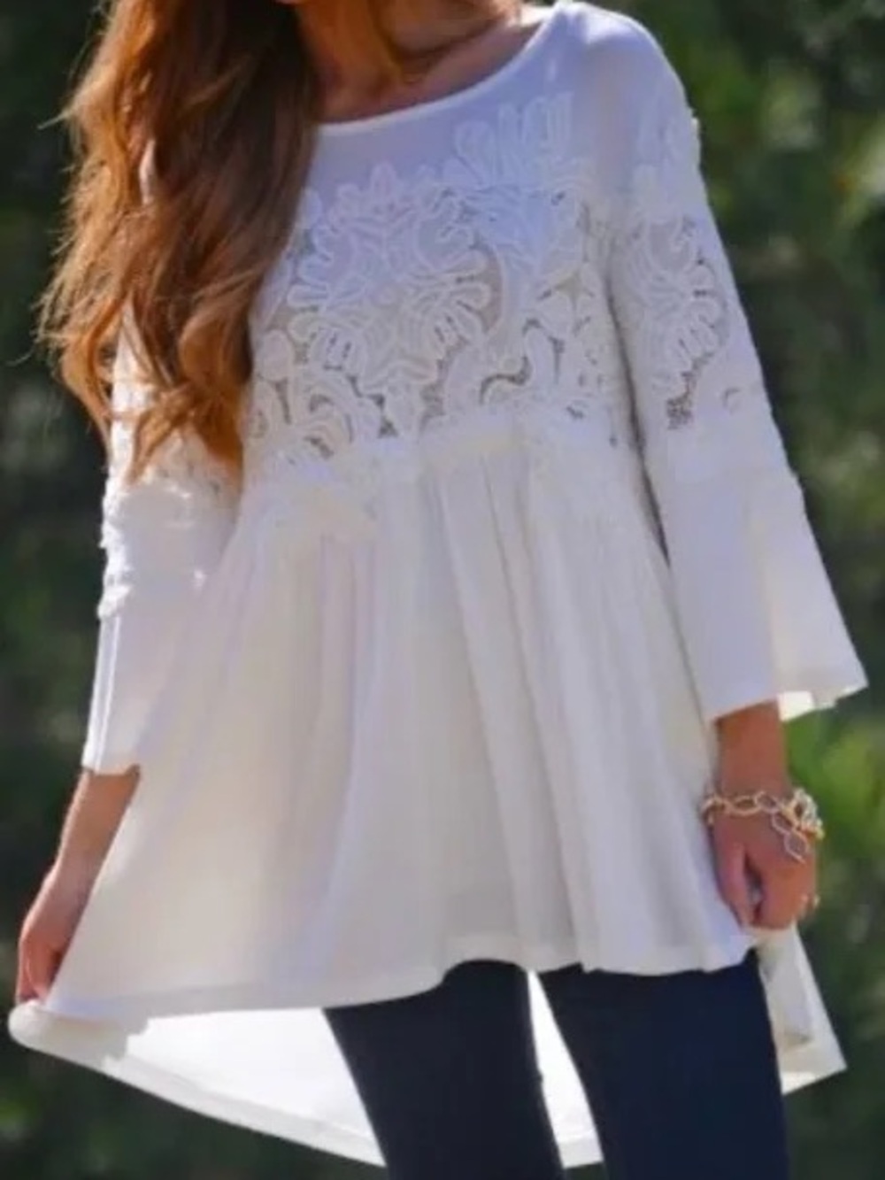 Anthropologie Cream Lace Panel Peasant Tunic